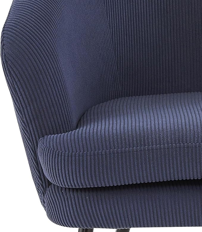 Modern Corduroy Accent Chair with Channel Back Design Black Metal Legs and Soft Upholstery Comfortable Seating for Living Room Bedroom or Office Blue