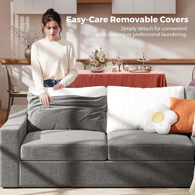 ABCASA 85 Oversized 3-Seater Couches for Living RoomModern Linen Sofa with Removable Cover Wide Armrest Solid Wood Frame Loveseat Sofa for Bedroom Office Apartment Easy to Assemble Grey | Breat