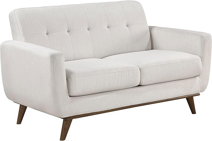 Lexicon Modern Accent Couch Textured Fabric Upholstered Loveseat with Brown Wood Legs Track Arms Tufted Couch Back 2 Seater Loveseat Sofa for Living Room/Office/Waiting Room Beige