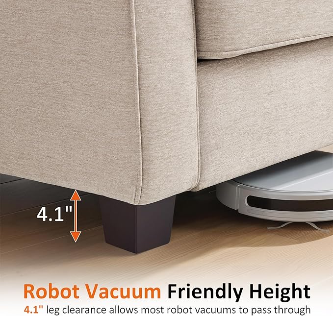 MCombo 67.7 Loveseat Sofa 2-Seater Small Couch for Small Spaces Classic Rolled Arm Upholstered Sofa with Solid Wood Legs for Living Room Removable Cover Chenille Fabric VE730 (Beige)