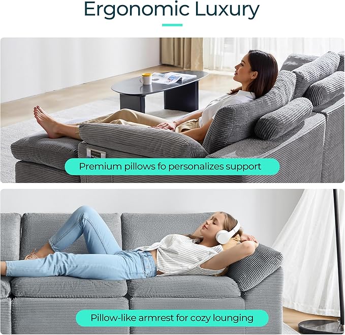 LINSY HOME 79 Modular Couch Modern Cloud Couch 2 Seater Loveseat Sofa with Double Layer Cushions Small Couches for Bedroom Apartment No Assembly Required Grey