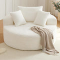 Oversized Round Chair Lounge Chaise Indoor Upholstered Corduroy Deep Seat Cloud Large Circle Sofa Chair No Assembly Required Fluffy Modern Sleeper Sofa Bed for Reading Living Room Bedroom White