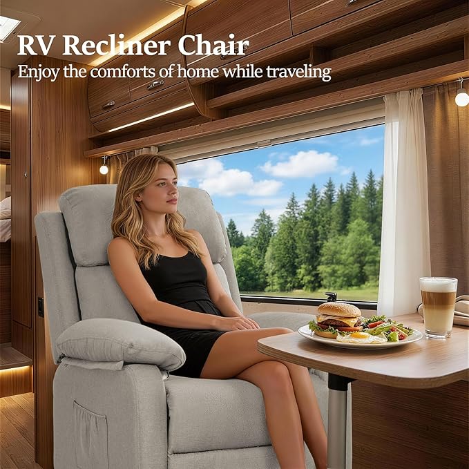 Recliner Chair Living Room Chairs for Adults Padded Deep Seat Reading Chair with Side Pockets Small Recliners for Small Spaces Lounge Chair for Living Room Bedroom and RV (Linen)