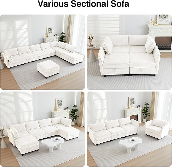 ORRD 2 Piece Modular Sectional Sofa Set Convertible Couch with Storage Sofa Modular for Living Room Office (Beige)