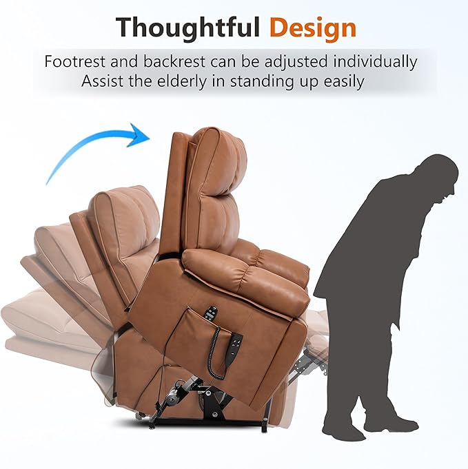 Oversized Power Lift Recliner Chair for Elderly Dual Motor Lift Chair with Vibration Massage &amp Lumbar Heating Standing Assistance Recliner with Cup Holders for Living Room - Faux Leather Orange