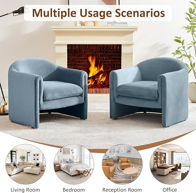 VANOMi 31.2 Accent Chair Modern Upholstered Living Room Chairs Comfy Single Sofa Chair for Bedroom Office Waiting Room Set of 2 (Denim Blue Velvet)