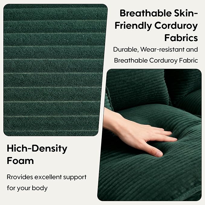 Modern 84 Corduroy Loveseat Sofa Ultra-Comfy Couch with 2 Pillows for Apartment Living Room Bedroom Home Office (Green)