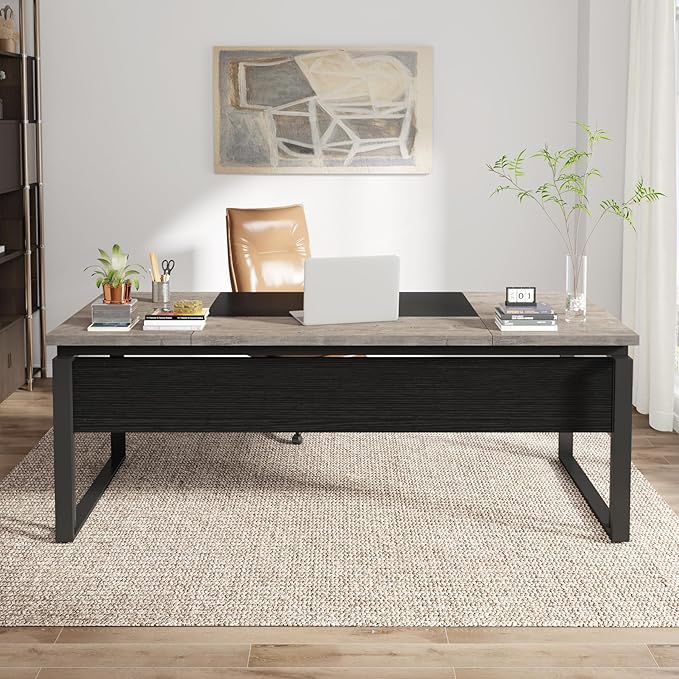 Tribesigns 63 Computer Desk Home Office Desk Writing Table for Workstation Modern Executive Desk with Sturdy Legs (Only Table) (Gray &amp Black)