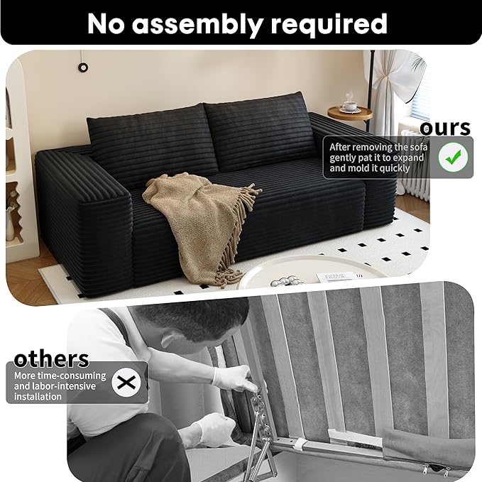 Modern Loveseat SofaModular Couch with Deep Seat Memory FoamComfy Small Cloud Couch for Small SpacesNo Assembly Required Sofa for Living RoomEfficient HomeBedroomOffice Apartment（71inchBlack）
