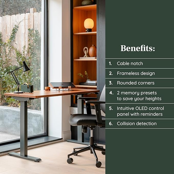 Branch Duo Standing Desk 36 Inches - Adjustable Standing Desk with 20” Range - OLED Control Panel - Frameless Design &amp Compact Size Suitable for Many Spaces - Charcoal Base - Woodgrain Top