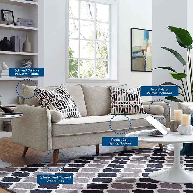 Modway Revive Contemporary Modern Fabric Upholstered Sofa In Beige