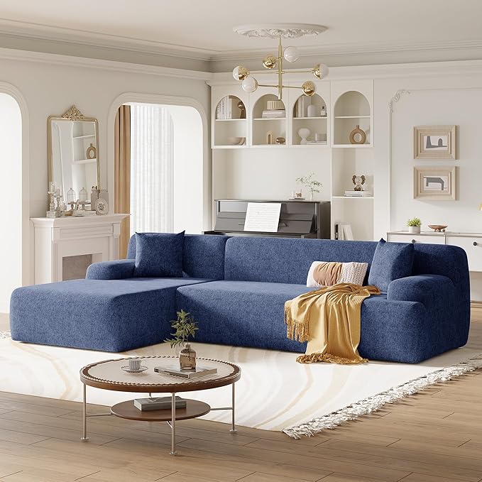 2 Piece Large L-Shape Modular Sectional Sofa with Two Pillowsfor Living Room Office Apartment Bedroom Salon (Blue@Chenille)