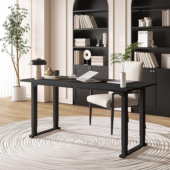 4 Legs Standing Desk Large 71x31 Inches Electric Adjustable Height Desks with Splice Board Stand Up Desks Home Office Computer Workstation Black