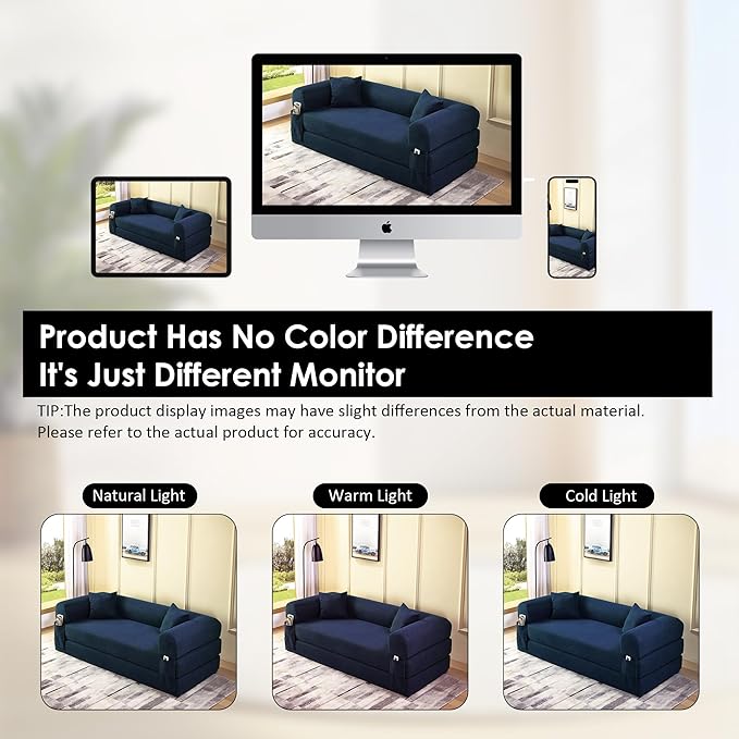80 Convertible Sofa Bed Corduroy Deep Seat Folding Pull Out Couch with Pillows No Assembly Modern Boneless Couch Compression Sofa in Box Floor Sofa with Storage Pocket for Living RoomNavy Blue