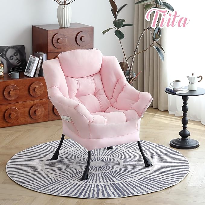 Tiita Lazy Chair Pink Modern Large Accent Armchair Comfy Leisure Sofa Reading Chair for Bedroom Living Room Dorm Rooms Garden and Courtyard Pink