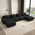 152 Modern Boneless Couches for Living Room Corduroy Cloud Couch Sectional Black Modular Sectional Sofa 4 Seater with 2 Ottoman Sofas para Sala U Shaped Couch (Black 4+2 Set)