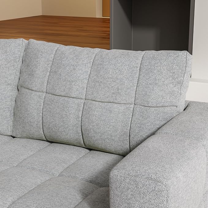 81.89 Sofa Comfy 3 Seat Sofa Tufted Chenille Upholstered Sofa Couch for Living Room with Gold Metal Legs and 2 Throw Pillows (Grey（3+3）)