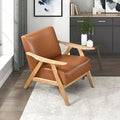Lexicon Mid Century Modern Accent Chair with Solid Wood Frame in Natural Finish Faux Leather Living Room Lounge Arm Chair Thick and Comfy Innerspring Seat Cushion Brown