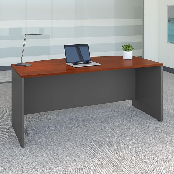 Bush Business Furniture Series C 72W Bow Front Office Desk in Hansen Cherry Large Computer Table for Home and Professional Workplace
