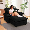 48 W Oversized Chaise Lounge Chair Indoor with Ottoman Upholstered Cloud Accent Chair with Extra Wide Armrests Comfy Green Corduroy Sleeper Chair for Living Room Bedroom Reading (Black)