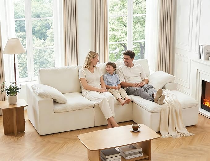 110 L Shaped Modern Sofa Boneless Modular Sectional Cloud Couch with Ottoman 4-Seat Chenille Deep Seat Sofa for Living Room Bedroom and Apartment No Assembly Beige | No Assembly Required 30 Dee