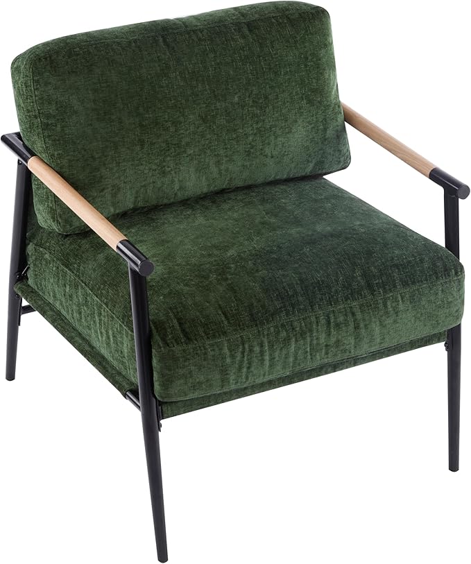 27.56 Modern Accent Chair with Plush Cushions Minimalist Metal e and Wooden Armrest Design Perfect for Cozy Living Room Bedroom or Office Seating