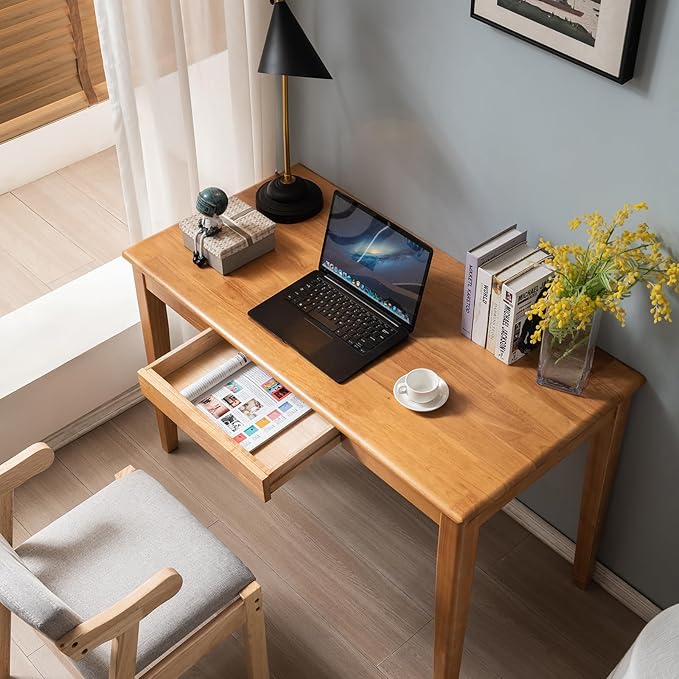 Solid Wood Desk Gaming Study Home Office Desks for Work Student PC Desk for Bedroom Small Computer Desk for Small Spaces Easy to Assemble