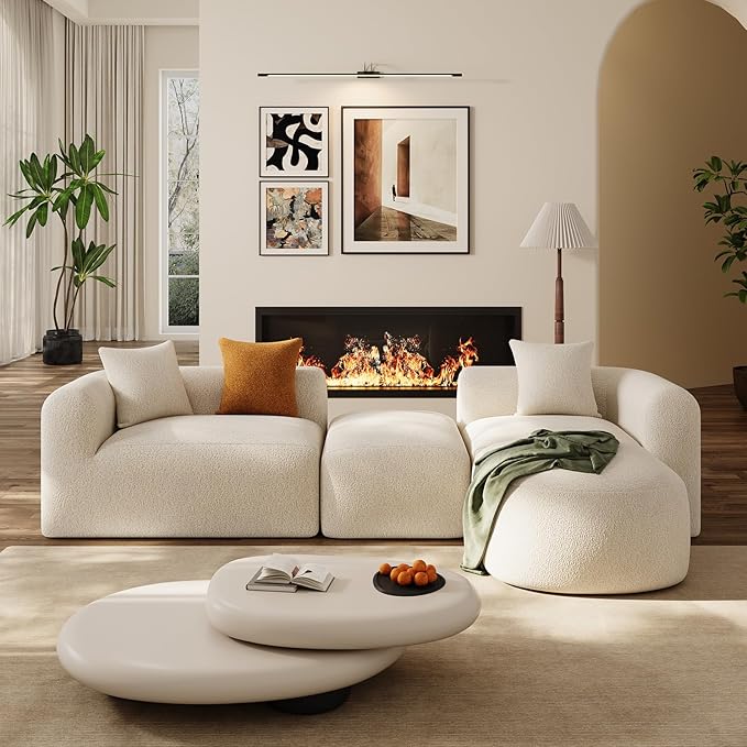 OUYESSIR Modern Oversized Curved Sectional Sofa for Living Room 119 Luxury Plush Chenille Convertible Modular Sectional Sofas with OttomanMinimalist L-Shape Curved Cloud Couch Cream White