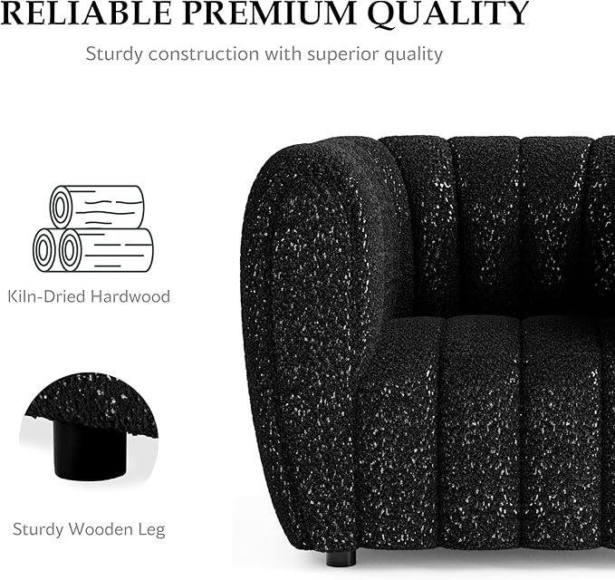 Furniture of America Glamour Contemporary Vertical Channel Tufted Boucle Accent Chair with Wooden Legs Fabric Upholstered Armchair for Living Room Bedroom Office Black