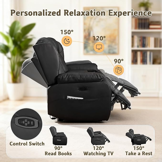 66 Power Loveseat Recliner Sofa with Console RV Reclining Couch with Cup Holders/LED Lights/USB and USB-C Wall Hugger Loveseat Recliners Home Theater Seating for Living Room (Black)