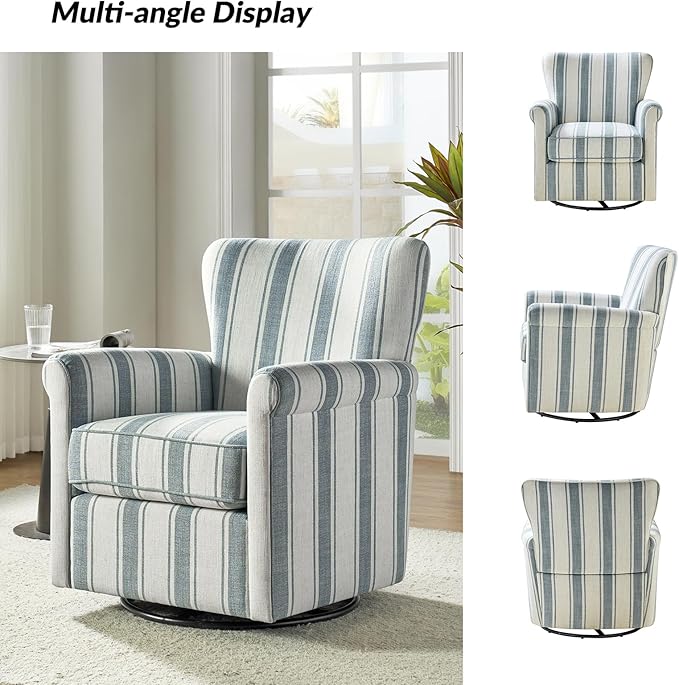 HULALA HOME Floral Fabric Swivel Rocking Chair Swivel Rocker with Removable Backrest &amp Shakeable and Turntable Metal Base Modern Single Sofa Chair for Living Room Nursery Blue