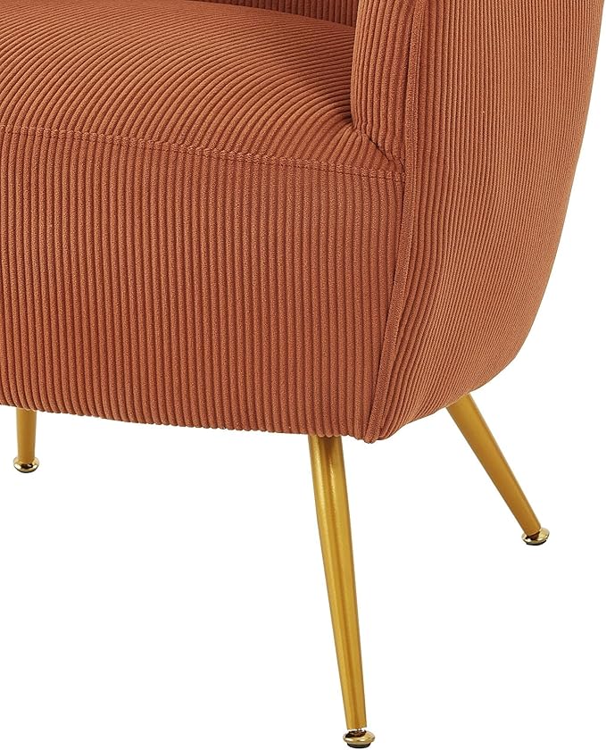 Modern Corduroy Accent Chair with Gold Metal Legs Channel Back Design and Soft Upholstery Comfortable Seating for Living Room Bedroom or Office Cinnamon Brown