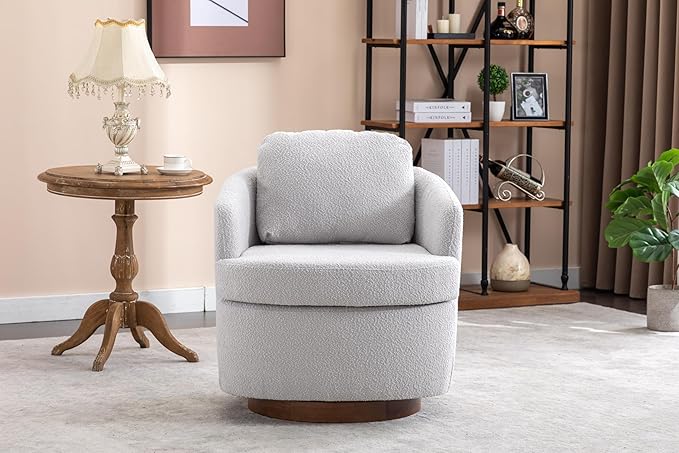 Club Reading ChairTeddy Fabric Armchair360°Swivel Armchair for ApartmentLiving RoomOfficeReception AreaLight Gray