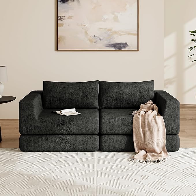 Cloud Boneless Modular Sectional Sofa 69 Modern Chenille Couch for Living Room Convertible L-Shaped Sleeper Sofa Bed with Ottoman Deep Seat Cloud Couch Sectional No Assembly RequiredGray