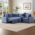 120.5 L-Shaped Convertible Sofa Bed with Pull-Out Bed Chenille Modular Sectional Sofa Reversible Sleeper with Cup Holders and Ample Storage Space for Living Room (Blue-120.5D)