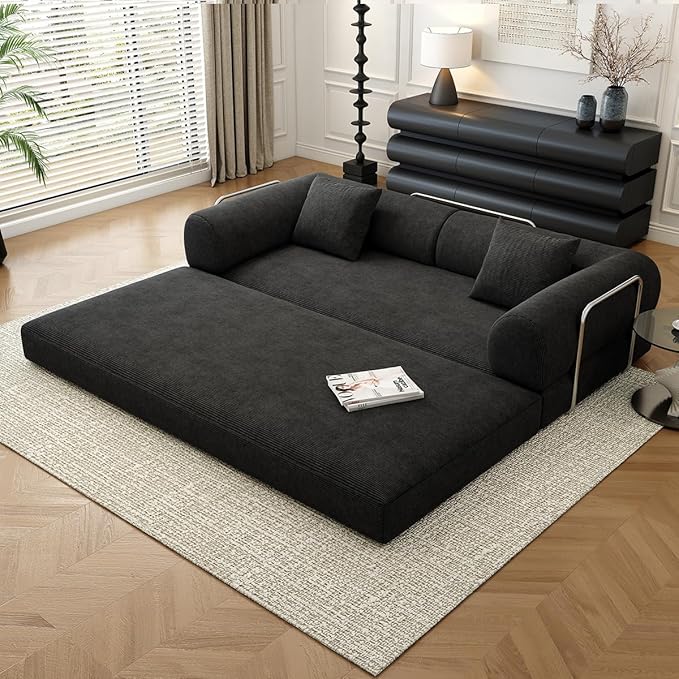 78.8 Modular Sofa Bed - 4-in-1 Convertible Design with Corduroy Fabric and High Density Sponge Removable Cover and Fixed Frame
