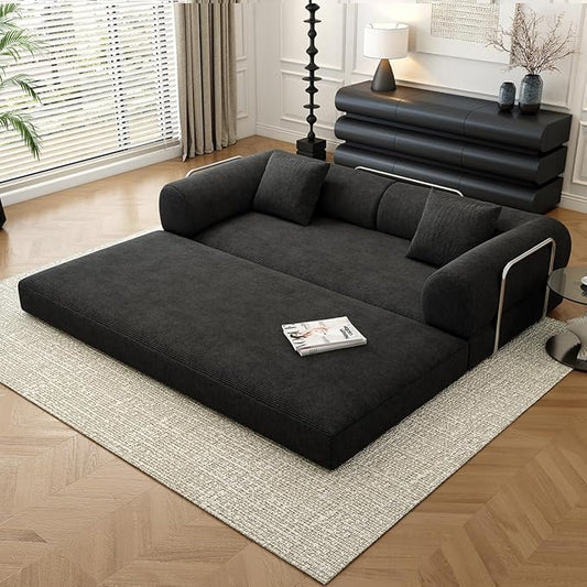 78.8 Modular Sofa Bed - 4-in-1 Convertible Design with Corduroy Fabric and High Density Sponge Removable Cover and Fixed Frame