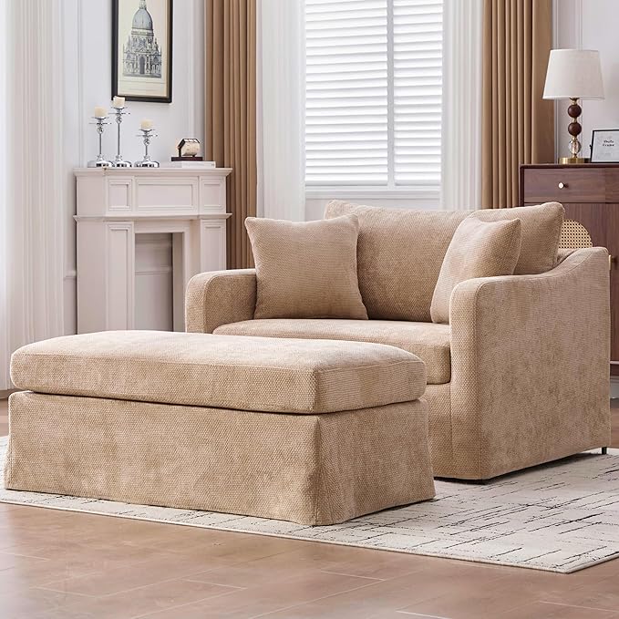 43.9 Oversized Reading Chair with OttomanBig Comfy ChairChenille Accent Chair with OttomanBrown Oversized Aaccent Chairs for Living Room