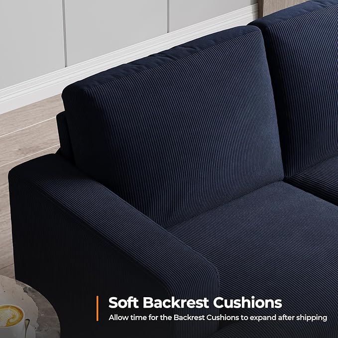 89 Inch Sofa with Extra Deep Seats Oversize 3 Seater Sofa for Living Room Modern Couch and Sofa Comfy Armrests and Seats and Backrests Easy Installation Corduroy Fabric Blue