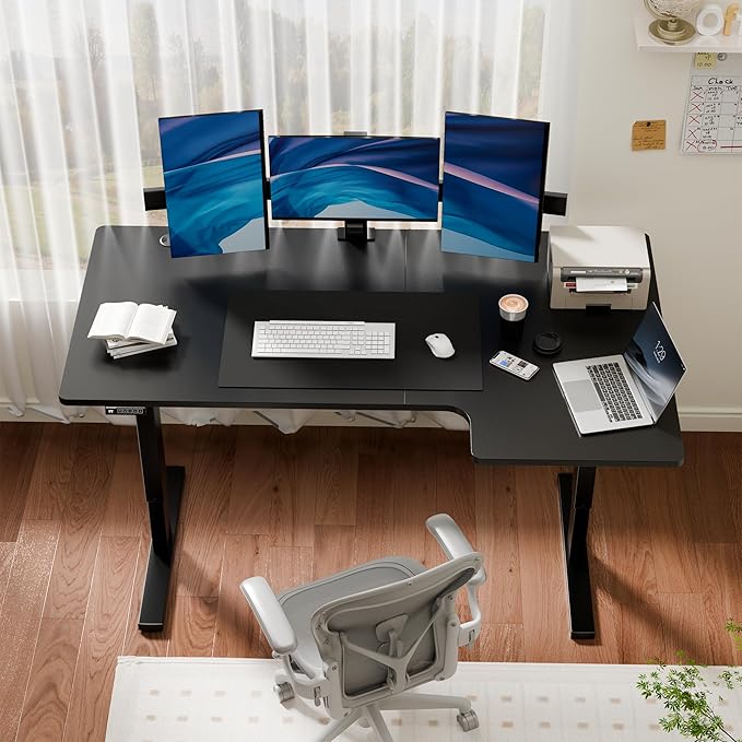 Realbear 63 Inch Electric L Shaped Standing Desk Height Adjustable Standing Corner Desk with 3 Memory Presets Ergonomic Workstation Office Desk for Home/Office (Black 63 Inch)