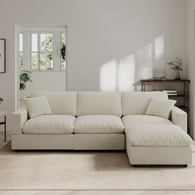Modular Cloud Sectional Couches for Living RoomL Shaped Filled-Down Sofas95.4 Detachable Couch Cushion CoversCozy Sofa for Apartment Beige