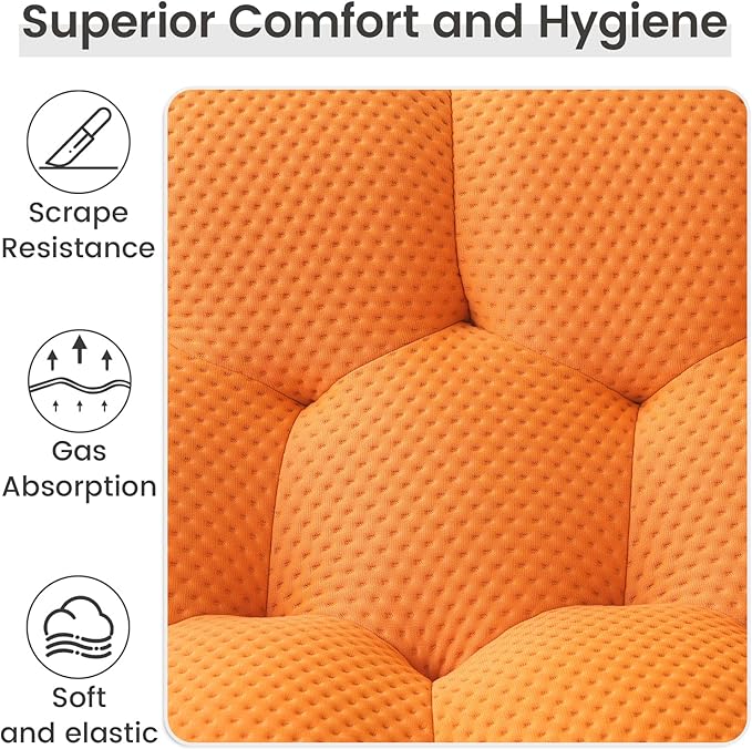 WJShome 79.5 Comfy Small Loveseat Sofa and 42.5 Foot Rest Ottomans Chair for Small Spaces Modern Sponge Floor Lazy Sofas Couch for Bedroom Living Room No Assembly Deep Seat Couches Orange