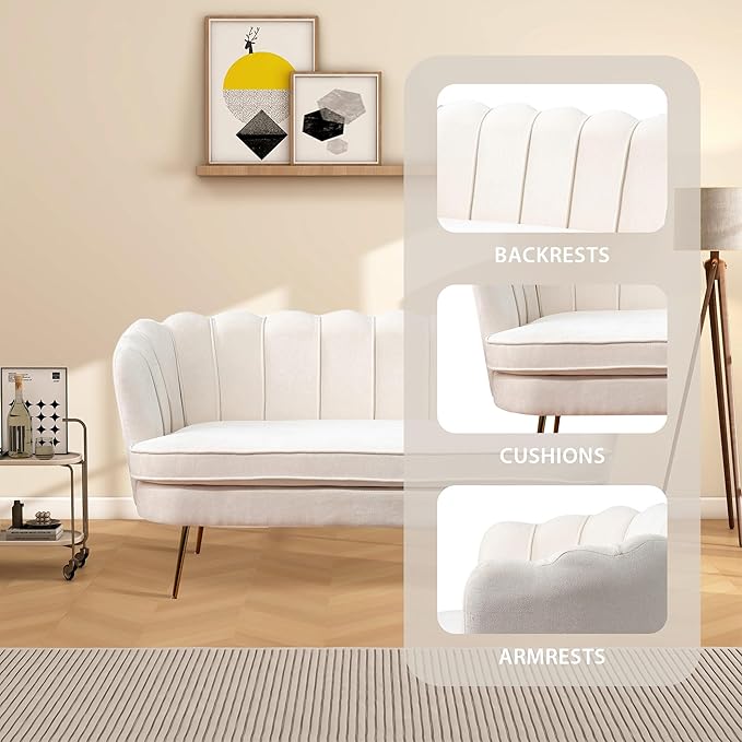 Aoiy &amp Wifon 59 W Comfy Small Loveseat for Small Spaces Upholstered 2-Seat Settee Loveseat with Metal Legs Chenille Beige