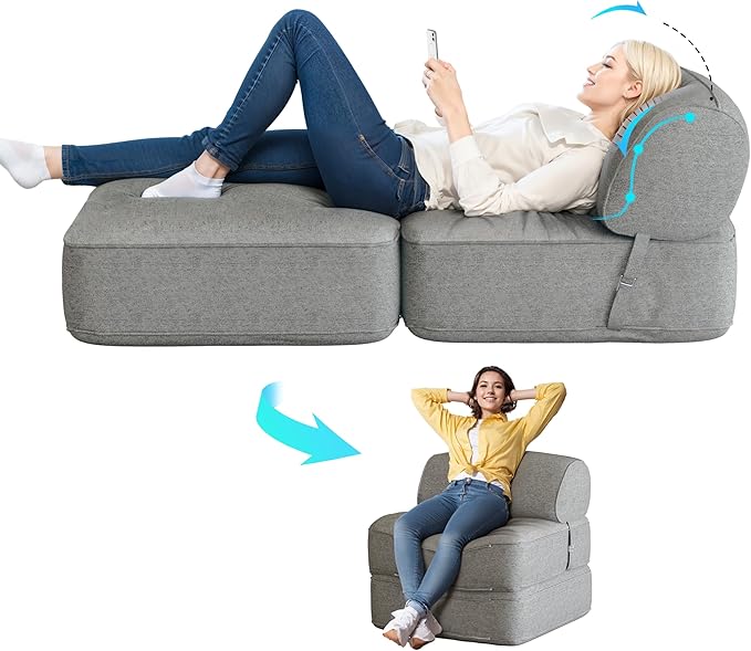 Daneey Convertible Folding Sofa Bed Fold Out Couch - Futon Sofa Bed for Bedroom/Living Room/Dorm Grey