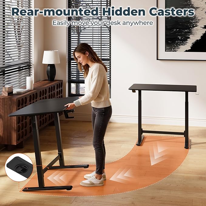 Small Pneumatic Adjustable Stand Up Desk Rolling One-Piece Standing Desk 31.5 x 19.7 Inch Home Office Desk Computer Workstation Black