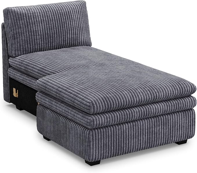 Belffin Chaise Module for Large Modular Sectional Sofa Upholstered Left-Facing Chaise Part for Plush Corduroy Sectional Couches for Living Room Apartment Light Grey
