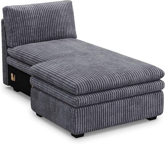 Belffin Chaise Module for Large Modular Sectional Sofa Upholstered Left-Facing Chaise Part for Plush Corduroy Sectional Couches for Living Room Apartment Light Grey