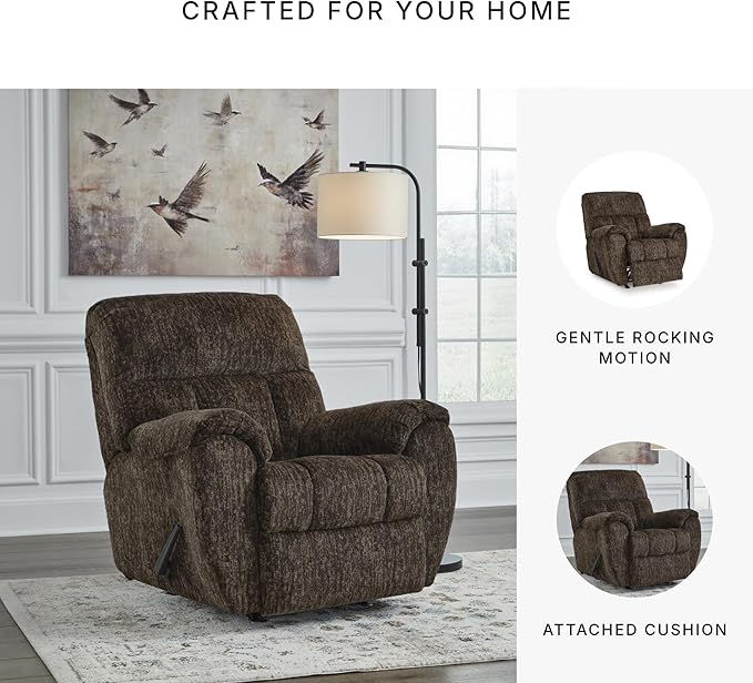 Signature Design by Ashley Rampant Casual Manual Rocker Recliner with Pillow-Top Arms Dark Brown