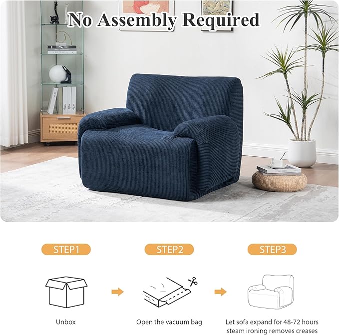 Mlmh &amp Kngwa Set of 2 Boneless Accent Chair 42 inch Oversized Chairs for Living Room Comfy Reading Nook Chair Single Couch with Wide Armrest for Bedroom Apartment Navy