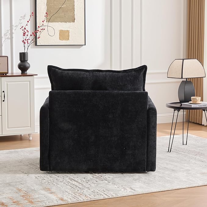 Swivel Accent Chair Modern Chenille Arm Chair Comfy Upholstered Accent Chair with 360 Degree Rotating Metal Base Single Sofa Chairs for Living Room Bedroom Reading Room Black